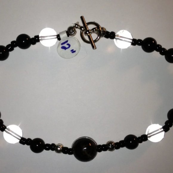 12" Long Garnet And Obsidian Anklet - Picture 6 of 7